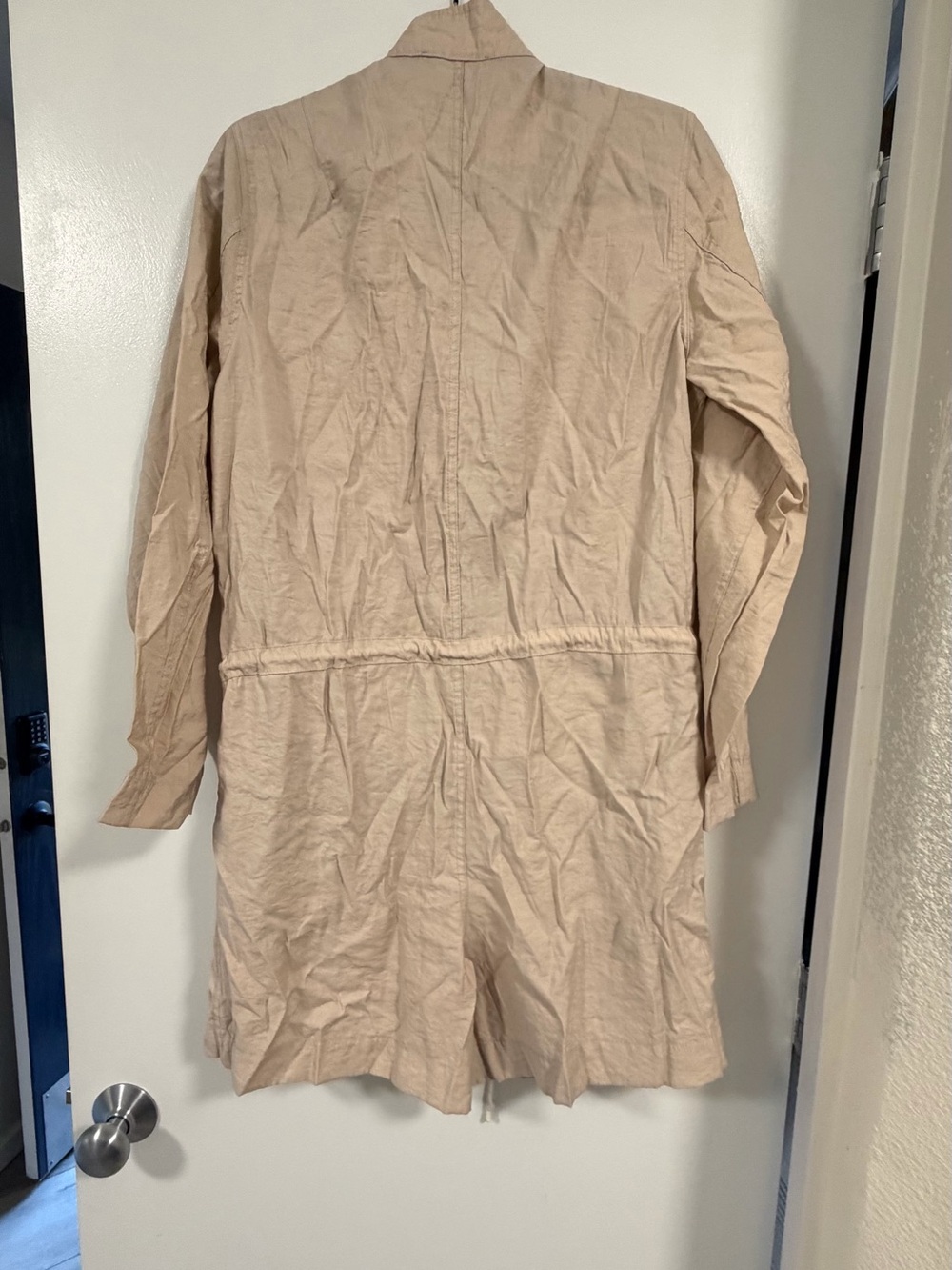 Lulu's Neutral Beige Drawstring Utility Romper - Picture 2 of 7